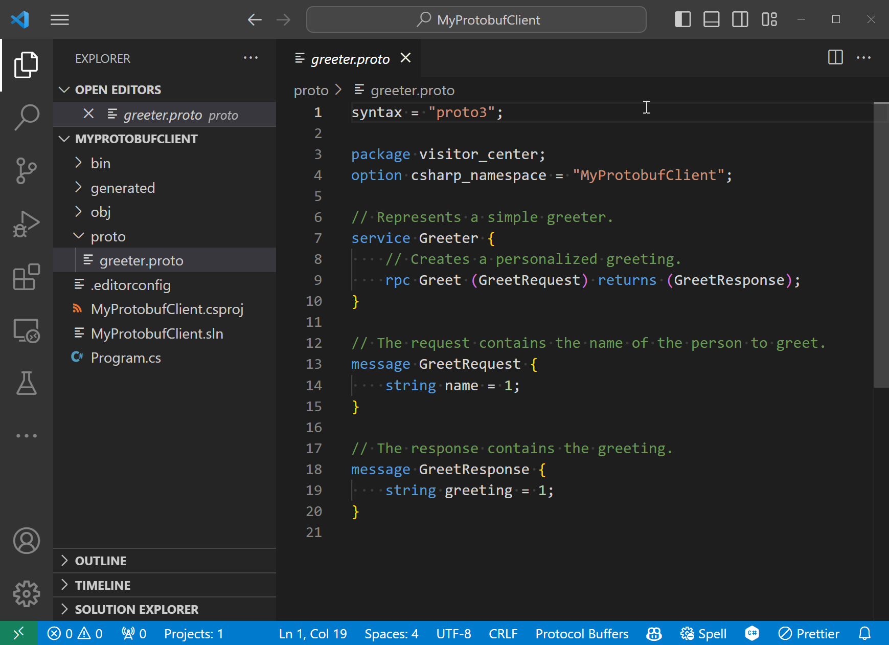 MyProtobufClient in Visual Studio Code