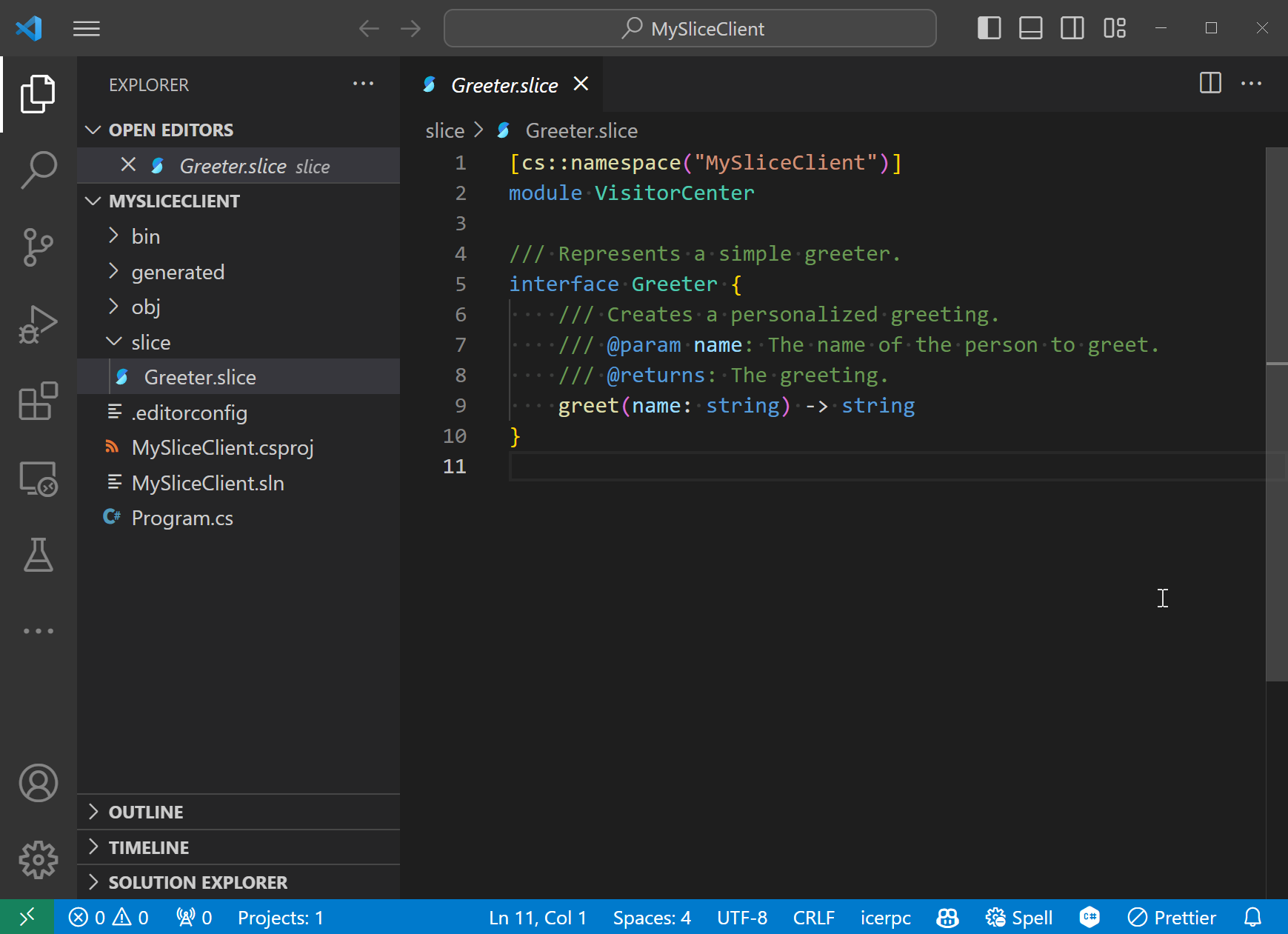 MySliceClient in Visual Studio Code