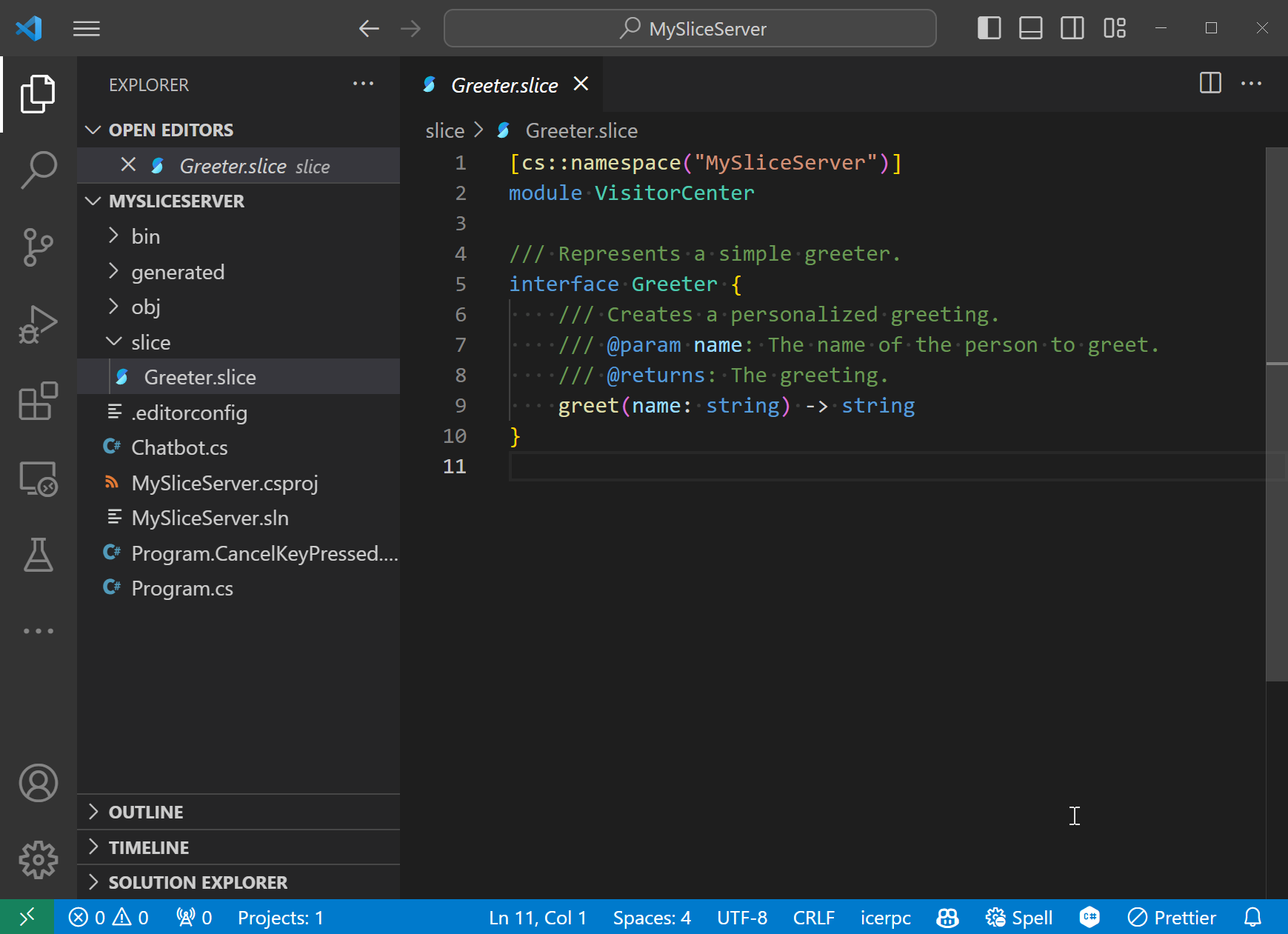 MySliceServer in Visual Studio Code